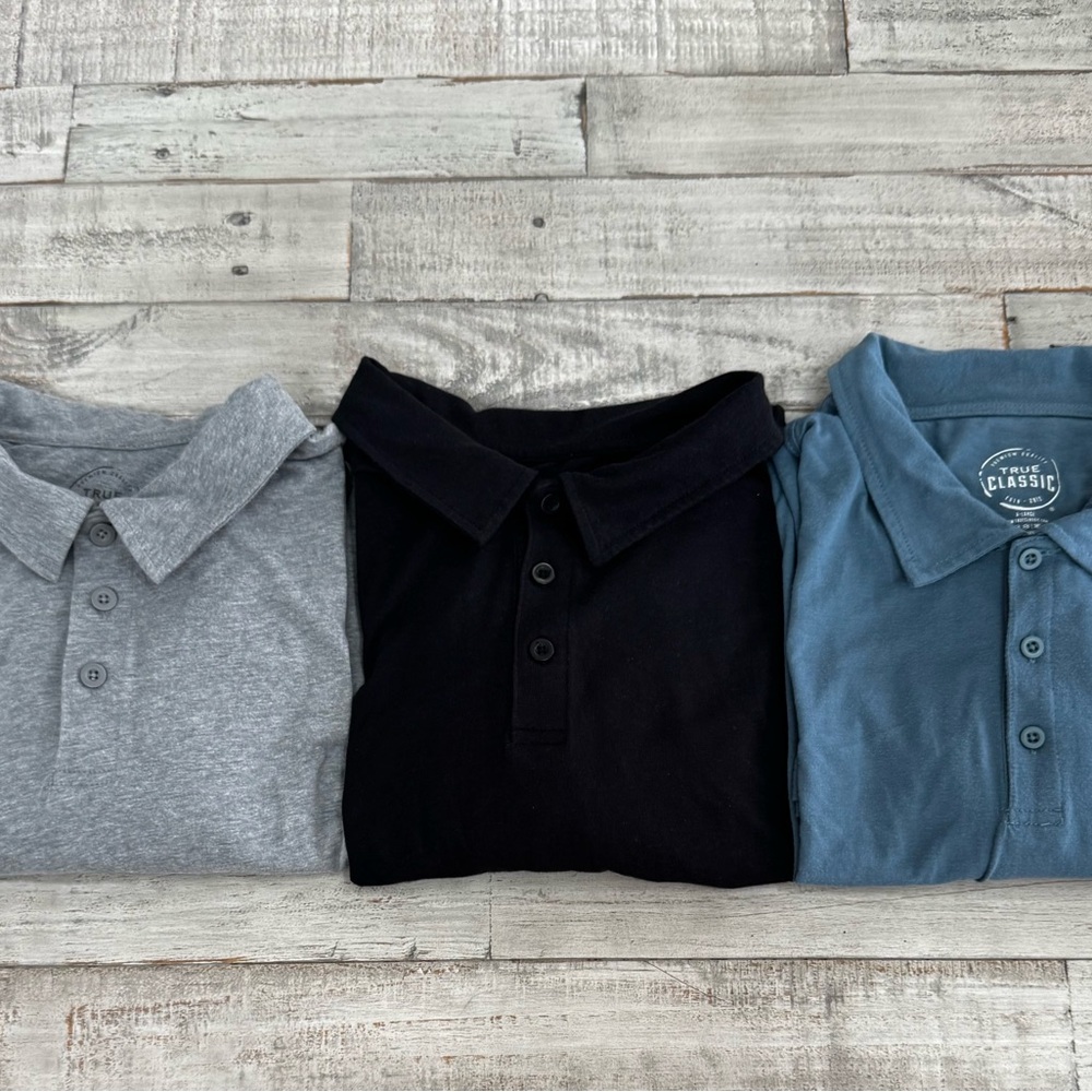 Classic Men’s Gray, Black, and teal Polo Shirts Timeless Style. Lot  of 3